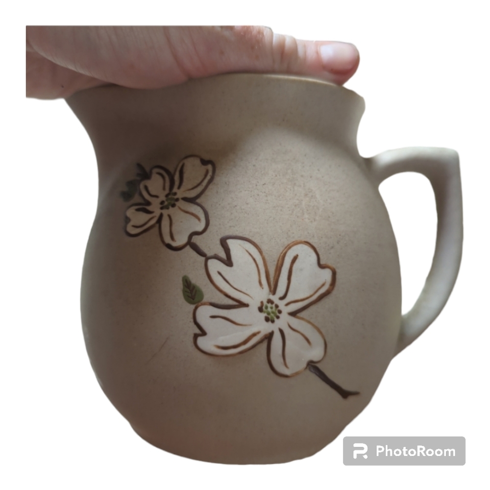 Pigeon Forge Clay Cherry Blossom Floral Pottery Set Pitcher w/5 Small Tea Cups